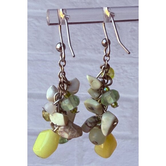 Y2K Chico’s Natural Stone Cluster Dangle Earrings Green Ivory Yellow Drop NOS - Picture 15 of 16